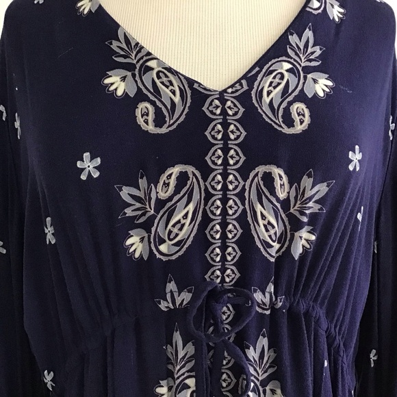Boho Whimsygoth Witchcore Hippie drawstring rayon flowy long sleeve maxidress XL - Picture 10 of 10